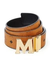 Mcm Claus Reversible Belt In Cognac/gold