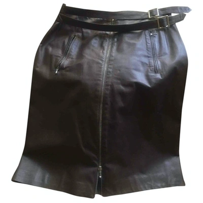 Pre-owned Dior Leather Mid-length Skirt In Khaki