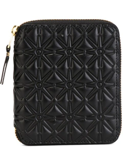 Comme Des Garçons Clover Embossed Zip Fold Wallet In Black