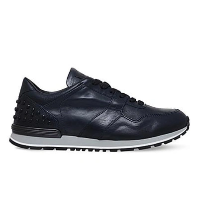 Tod's Dots Leather Trainers In Navy