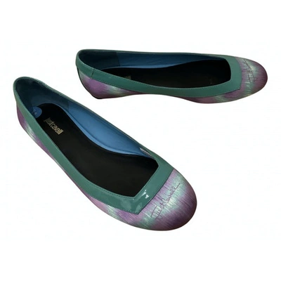 Pre-owned Just Cavalli Velvet Ballet Flats In Turquoise