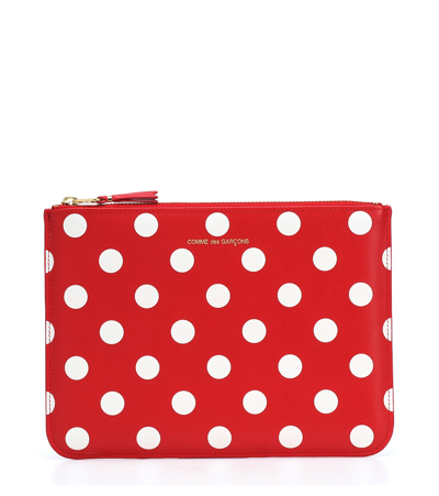 Comme Des Garçons Dots Large Leather Pouch In Red Red