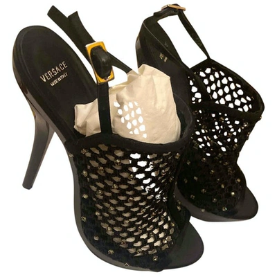 Pre-owned Versace Cloth Sandals In Black