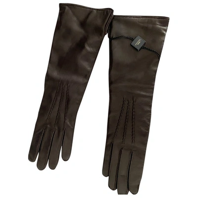 Pre-owned Max Mara Leather Long Gloves In Brown