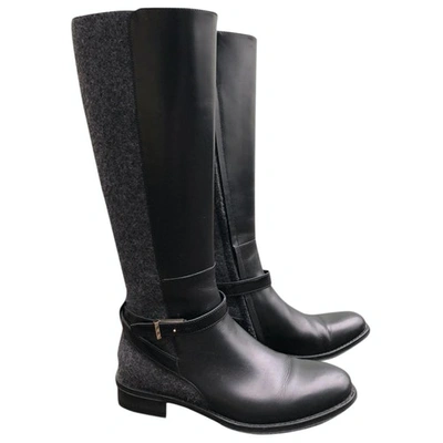 Pre-owned Hugo Boss Leather Buckled Boots In Black