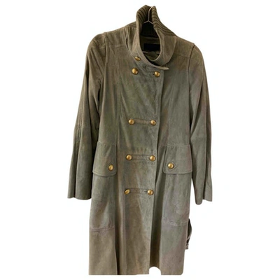 Pre-owned Escada Leather Coat In Green