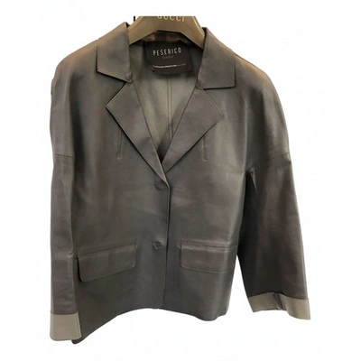 Pre-owned Peserico Leather Biker Jacket In Grey