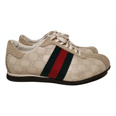 Pre-owned Gucci Screener Ecru Cloth Trainers