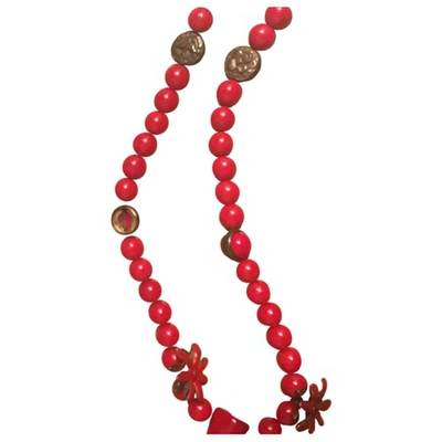 Pre-owned Pinko Ceramic Long Necklace In Red