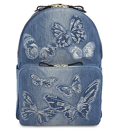 Valentino Blue Denim and Leather Butterfly Embroidered Backpack Valentino