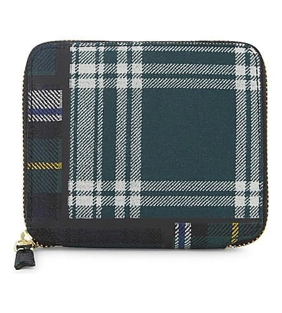 Comme Des Garçons Tartan Square Zip-around Wallet In Green