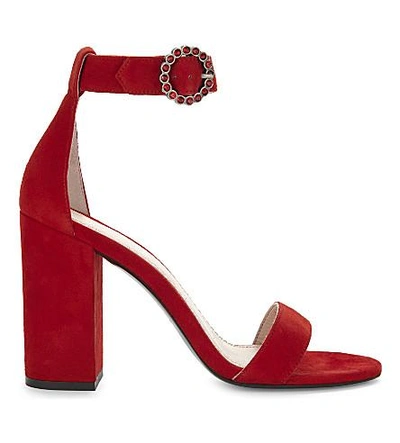 Maje Faria Suede Heeled Sandals In Rouge
