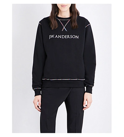 Jw Anderson Rainbow-stitched Cotton-jersey Sweatshirt In Black | ModeSens