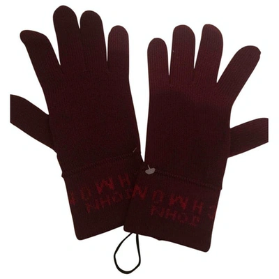 Pre-owned John Richmond Wool Gloves In Burgundy