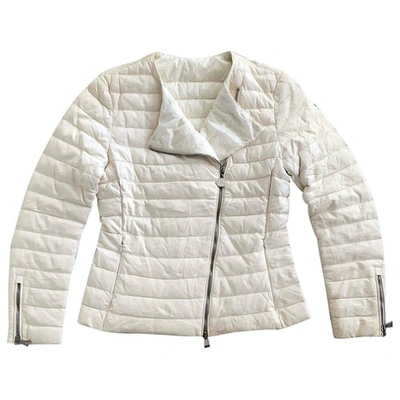 Pre-owned Moncler Leather Puffer In Ecru
