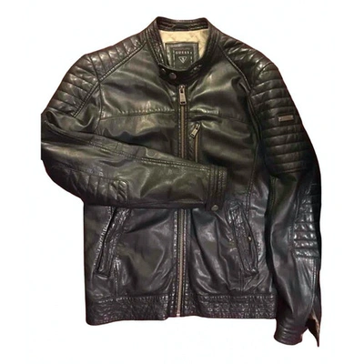 Pre-owned Guess Leather Jacket In Black