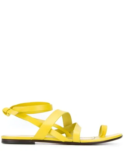 Pucci Crossover Strap Flat Sandals In Yellow