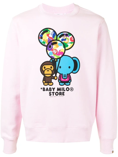 *baby Milo® Store By *a Bathing Ape® Logo-print Long-sleeve Sweatshirt In Pink