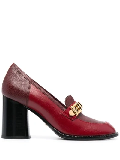 Gucci Chain-detail Mid-heel Loafers In Red