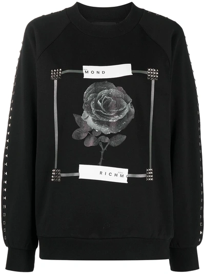 John Richmond Rose Print Sweatshirt In Black