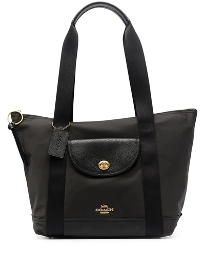 Coach Lettering Logo Tote Bag In Black