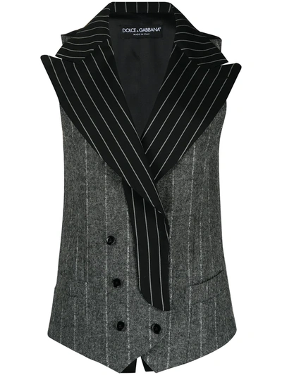 Dolce & Gabbana Pinstriped Double-breasted Gilet In Black