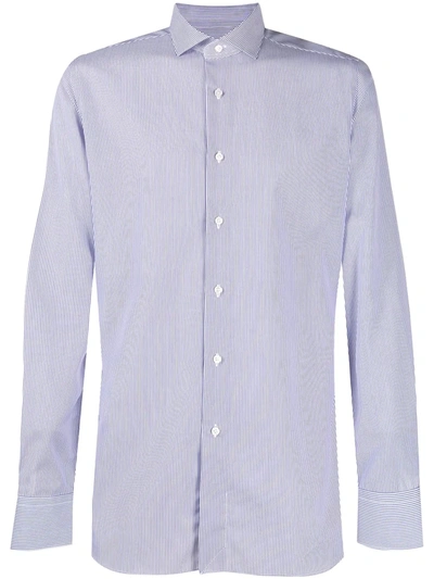 Xacus Spread-collar Pinstripe Shirt In Blue
