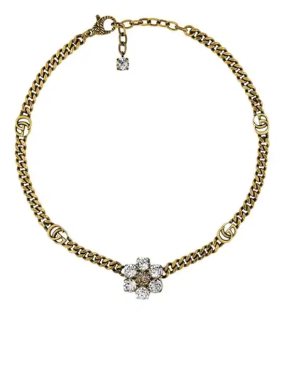 Gucci Double G Crystal Necklace In Gold