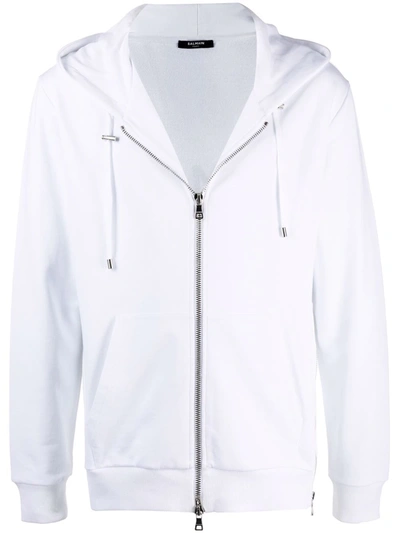 Balmain White Zip-up Sweatshirt In Weiss
