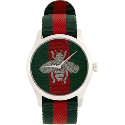 Gucci Green & Red G-timeless Bee Watch In 8494 Gre/rd