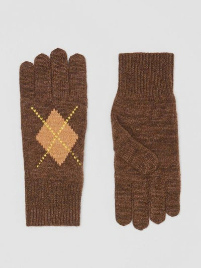 Burberry Argyle Intarsia Wool Cashmere Gloves In Brown