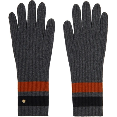 Burberry Grey Merino Monogram Gloves In Dark Grey