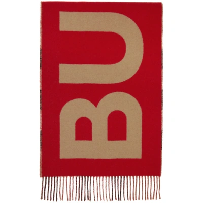 Burberry Beige & Red Cashmere Mega Check Logo Scarf In Archive Beige