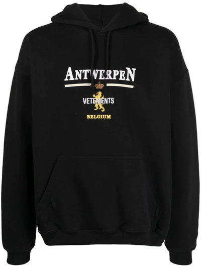 Vetements Antwerp Logo-print Rib-trimmed Hoodie In Black