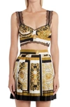 Versace Baracco Silk Crop Top In 5w060 White Gold Kaki