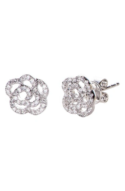 Ef Collection Diamond Rose Stud Earrings In White Gold