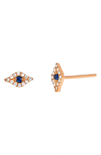 Ef Collection Evil Eye Diamond & Sapphire Stud Earrings In Rosegold