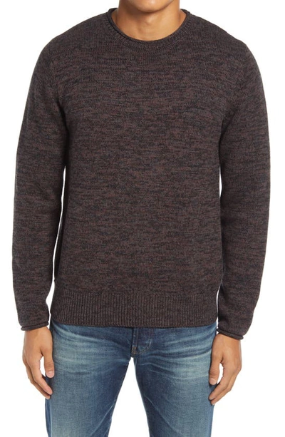 Schott Mixed Cotton Crewneck Sweater In Black Brown