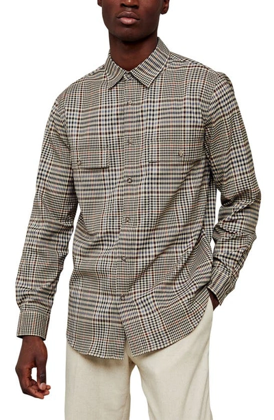Topman Checked Long Sleeve Button-up Shirt In Beige Multi