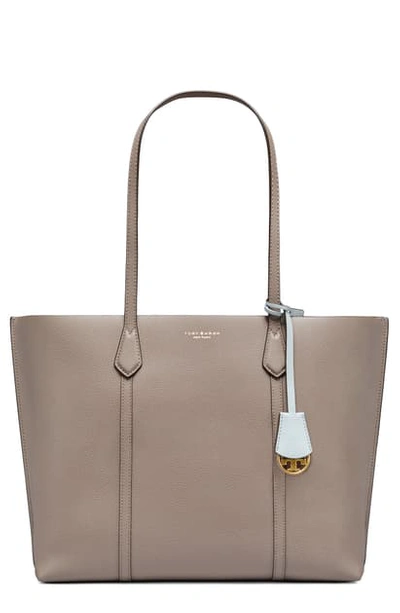 Tory Burch Perry Leather Tote In Gray Heron