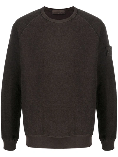 Stone Island Logo-patch Raglan Sleeved Sweater In Brown