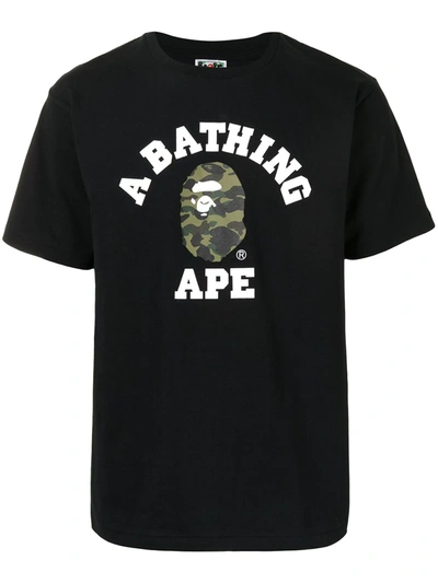 A Bathing Ape College Camouflage Logo-print Cotton T-shirt In Black