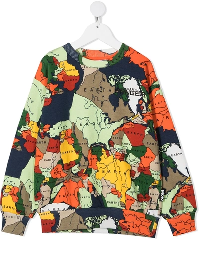 Molo Kids' Mik Map-print Organic Cotton Sweatshirt In Green