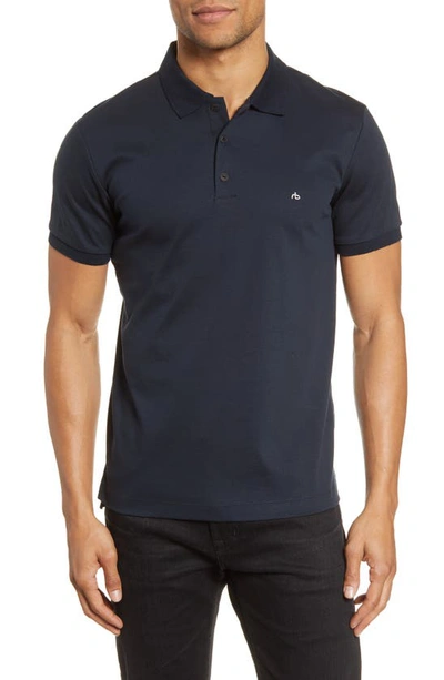 Rag & Bone Interlock Slim Fit Heathered Polo Shirt In Navy
