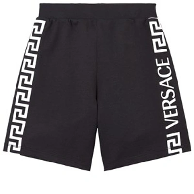 Versace Kids' Logo Graphic Shorts In Nero