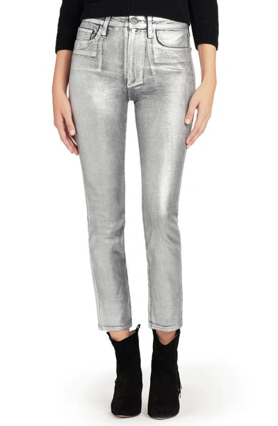 Joe's Jeans The Luna Metallic Lacquer High Waist Ankle Straight Leg Jeans In Silver