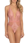 In Bloom By Jonquil Words Of Love Lace Thong Bodysuit In Burnt Rose