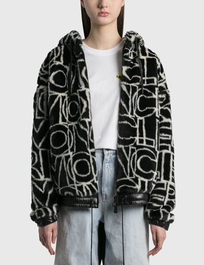 Moncler All Over Graphic  Shearling Zip Jacket In Black