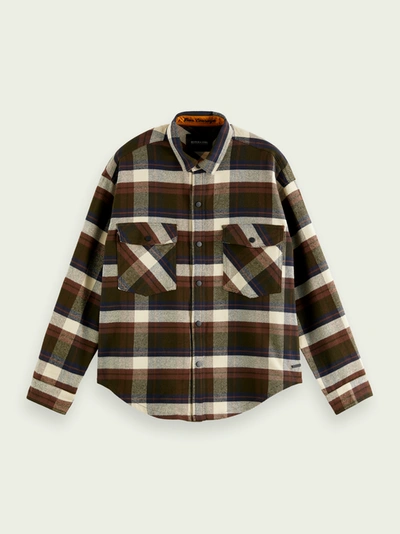 Scotch & Soda Brushed Cotton Flannel Shirt In Brown