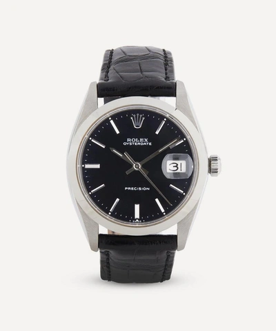 Designer Vintage 1960s Rolex Oysterdate Precision White Metal Watch In Black